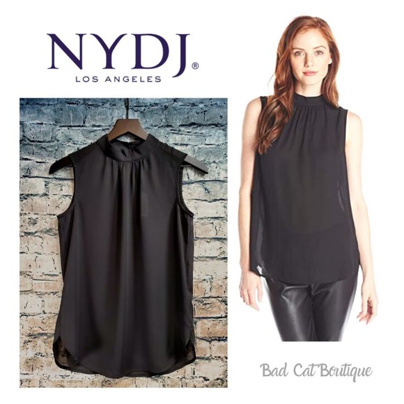 NYDJ | Shirred Mock Neck Sleeveless Blouse - Picture 1 of 9